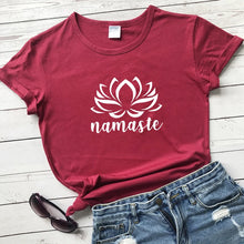 Load image into Gallery viewer, Funny Lady Yoga Workout Gift Tshirt Drop Shipping Namaste Lotus Flower T-shirt Aesthetic Summer Women Graphic Vegan Tee Top - Creative Media Commerce