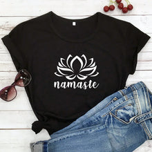 Load image into Gallery viewer, Funny Lady Yoga Workout Gift Tshirt Drop Shipping Namaste Lotus Flower T-shirt Aesthetic Summer Women Graphic Vegan Tee Top - Creative Media Commerce