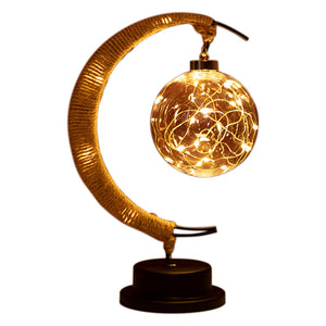 USB LED Moon Sepak Takraw Lamp Line Rattan Handmade Hemp Rope Wrought Iron Night Light Home Decoration Sleeping Lantern Light - Creative Media Commerce