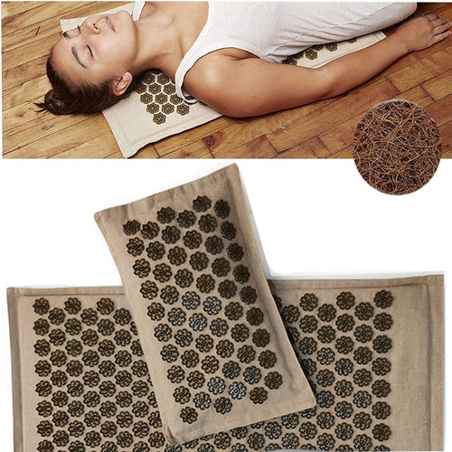 Organic Linen Acupressure Mat or Pillow or Set Yoga Meditation Mat Increase Blood Flow Neck & Back Pain Relief - Creative Media Commerce