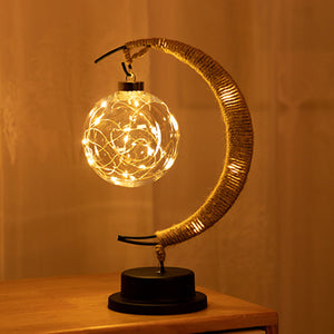 USB LED Moon Sepak Takraw Lamp Line Rattan Handmade Hemp Rope Wrought Iron Night Light Home Decoration Sleeping Lantern Light - Creative Media Commerce