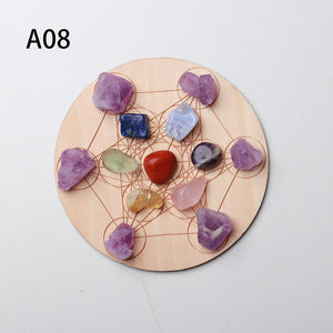 7pcs/set Natural Crystal Mixed  seven Chakra Healing Stone + Seven Star Array Wood Plate Gravel Chips Chakra Home decor Gift - Creative Media Commerce