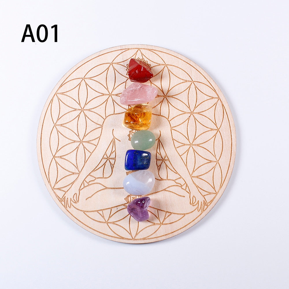 7pcs/set Natural Crystal Mixed  seven Chakra Healing Stone + Seven Star Array Wood Plate Gravel Chips Chakra Home decor Gift - Creative Media Commerce