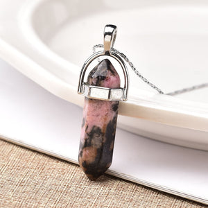 1PC Natural Crystal Rose Quartz Crystal Point Pendant Mineral Jewelry Couple DIY Lovers Gifts For Men Women Jewelry Necklace - Creative Media Commerce