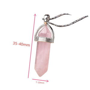 1PC Natural Crystal Rose Quartz Crystal Point Pendant Mineral Jewelry Couple DIY Lovers Gifts For Men Women Jewelry Necklace - Creative Media Commerce