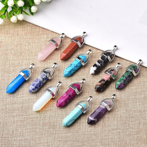 1PC Natural Crystal Rose Quartz Crystal Point Pendant Mineral Jewelry Couple DIY Lovers Gifts For Men Women Jewelry Necklace - Creative Media Commerce