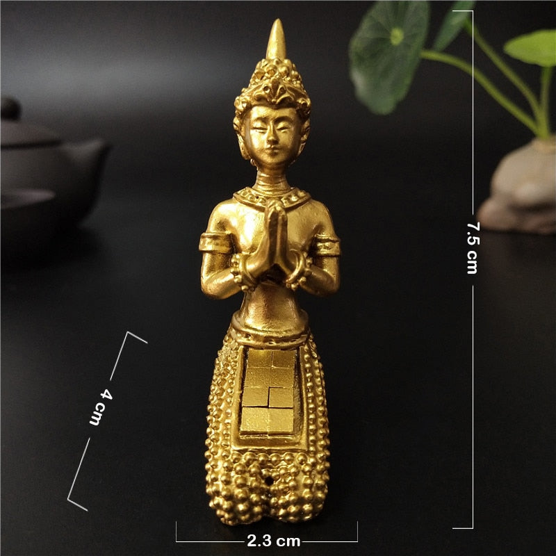 Golden Meditation Buddha Statue Thailand Buddha Sculptures Figurines Resin Crafts Ornament For Home Garden Flowerpot Decoration - Creative Media Commerce