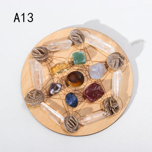 7pcs/set Natural Crystal Mixed  seven Chakra Healing Stone + Seven Star Array Wood Plate Gravel Chips Chakra Home decor Gift - Creative Media Commerce
