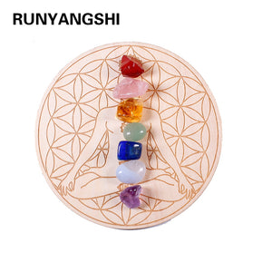 7pcs/set Natural Crystal Mixed  seven Chakra Healing Stone + Seven Star Array Wood Plate Gravel Chips Chakra Home decor Gift - Creative Media Commerce