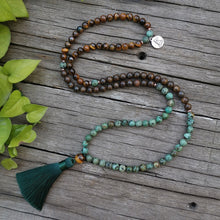 Load image into Gallery viewer, 8mm Natural Stone Beads,African Turquoise,Bronzite,Awaken,JapaMala Sets,Spiritual Jewelry,Meditation,Inspirational,108 Mala Bead - Creative Media Commerce