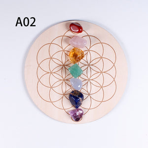 7pcs/set Natural Crystal Mixed  seven Chakra Healing Stone + Seven Star Array Wood Plate Gravel Chips Chakra Home decor Gift - Creative Media Commerce