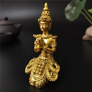 Golden Meditation Buddha Statue Thailand Buddha Sculptures Figurines Resin Crafts Ornament For Home Garden Flowerpot Decoration - Creative Media Commerce