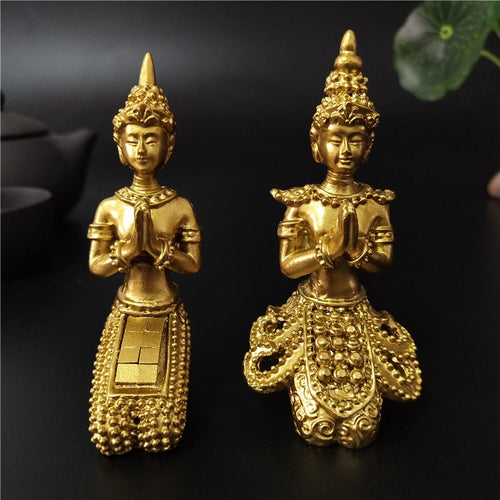 Golden Meditation Buddha Statue Thailand Buddha Sculptures Figurines Resin Crafts Ornament For Home Garden Flowerpot Decoration - Creative Media Commerce