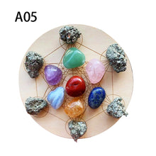 Load image into Gallery viewer, 7pcs/set Natural Crystal Mixed  seven Chakra Healing Stone + Seven Star Array Wood Plate Gravel Chips Chakra Home decor Gift - Creative Media Commerce