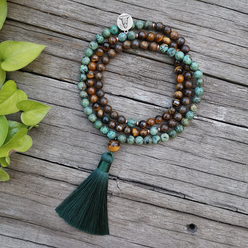 8mm Natural Stone Beads,African Turquoise,Bronzite,Awaken,JapaMala Sets,Spiritual Jewelry,Meditation,Inspirational,108 Mala Bead - Creative Media Commerce