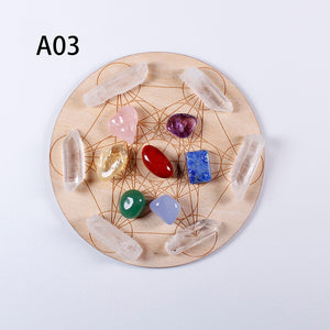 7pcs/set Natural Crystal Mixed  seven Chakra Healing Stone + Seven Star Array Wood Plate Gravel Chips Chakra Home decor Gift - Creative Media Commerce