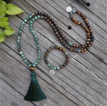 Load image into Gallery viewer, 8mm Natural Stone Beads,African Turquoise,Bronzite,Awaken,JapaMala Sets,Spiritual Jewelry,Meditation,Inspirational,108 Mala Bead - Creative Media Commerce