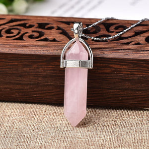1PC Natural Crystal Rose Quartz Crystal Point Pendant Mineral Jewelry Couple DIY Lovers Gifts For Men Women Jewelry Necklace - Creative Media Commerce
