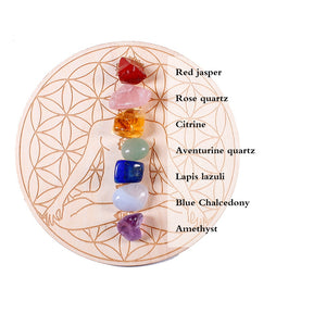 7pcs/set Natural Crystal Mixed  seven Chakra Healing Stone + Seven Star Array Wood Plate Gravel Chips Chakra Home decor Gift - Creative Media Commerce