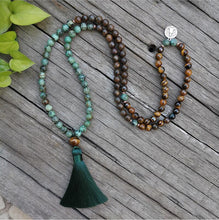 Load image into Gallery viewer, 8mm Natural Stone Beads,African Turquoise,Bronzite,Awaken,JapaMala Sets,Spiritual Jewelry,Meditation,Inspirational,108 Mala Bead - Creative Media Commerce