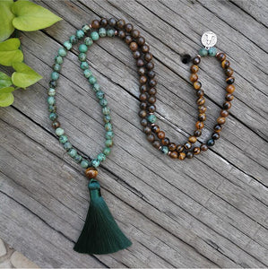 8mm Natural Stone Beads,African Turquoise,Bronzite,Awaken,JapaMala Sets,Spiritual Jewelry,Meditation,Inspirational,108 Mala Bead - Creative Media Commerce