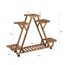 Load image into Gallery viewer, Triangular Plant Shelf 6 Potted Carbonized Wood Plant Holder Flower Pot Stand Display Storage Rack with Wheels for Garden - Creative Media Commerce