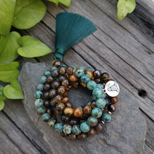 Load image into Gallery viewer, 8mm Natural Stone Beads,African Turquoise,Bronzite,Awaken,JapaMala Sets,Spiritual Jewelry,Meditation,Inspirational,108 Mala Bead - Creative Media Commerce