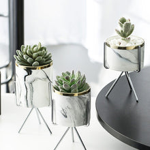 Load image into Gallery viewer, Nordic Ceramic Iron Art Vase Marble Pattern Rose Gold Silver Tabletop Green Plant Pot Home Office Vases Decorative - Creative Media Commerce