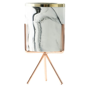 Nordic Ceramic Iron Art Vase Marble Pattern Rose Gold Silver Tabletop Green Plant Pot Home Office Vases Decorative - Creative Media Commerce
